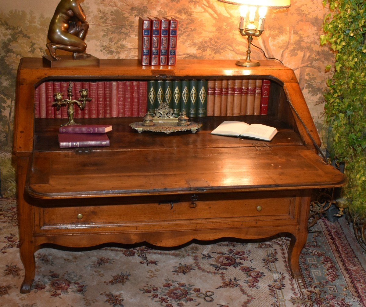 Important Louis XV Sloping Desk In Solid Walnut, 18th Century,-photo-3