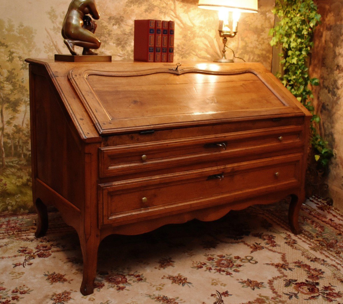 Important Louis XV Sloping Desk In Solid Walnut, 18th Century,-photo-4