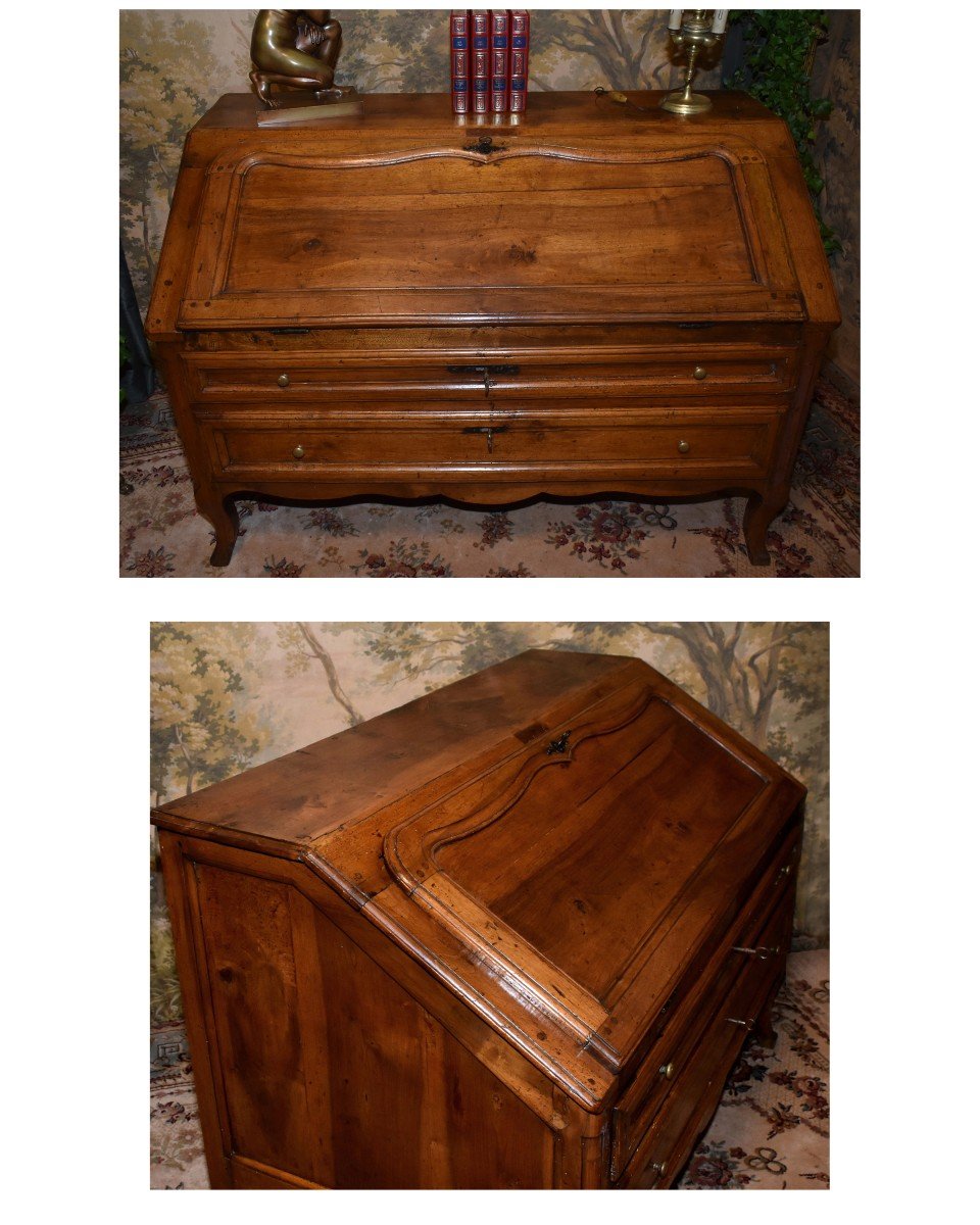 Important Louis XV Sloping Desk In Solid Walnut, 18th Century,-photo-2