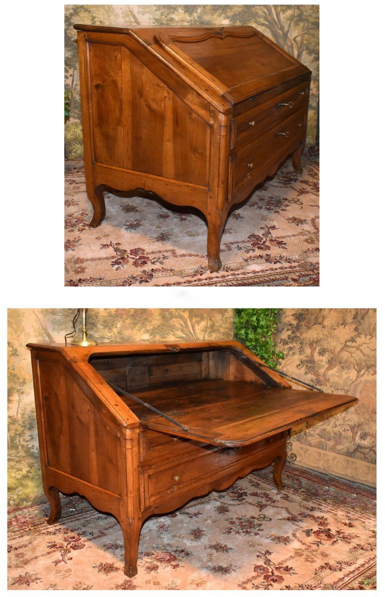Important Louis XV Sloping Desk In Solid Walnut, 18th Century,-photo-3