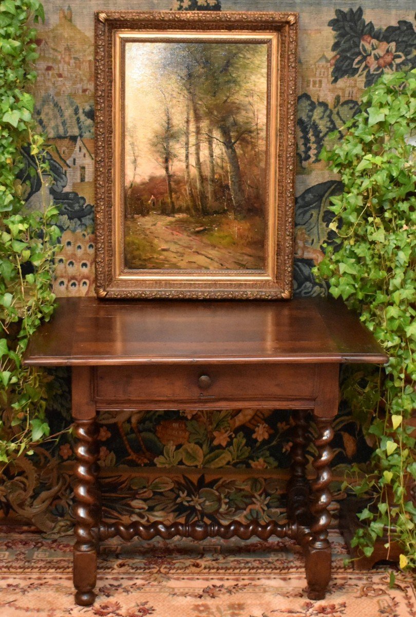 Ecole De Barbizon, Paul Armandi , Paysage Anim&eacute;, Tableau  Paysanne Sur Un Chemin De Campagne, XIXe , cadre Barbizon bois et stuc dor&eacute;.-photo-3