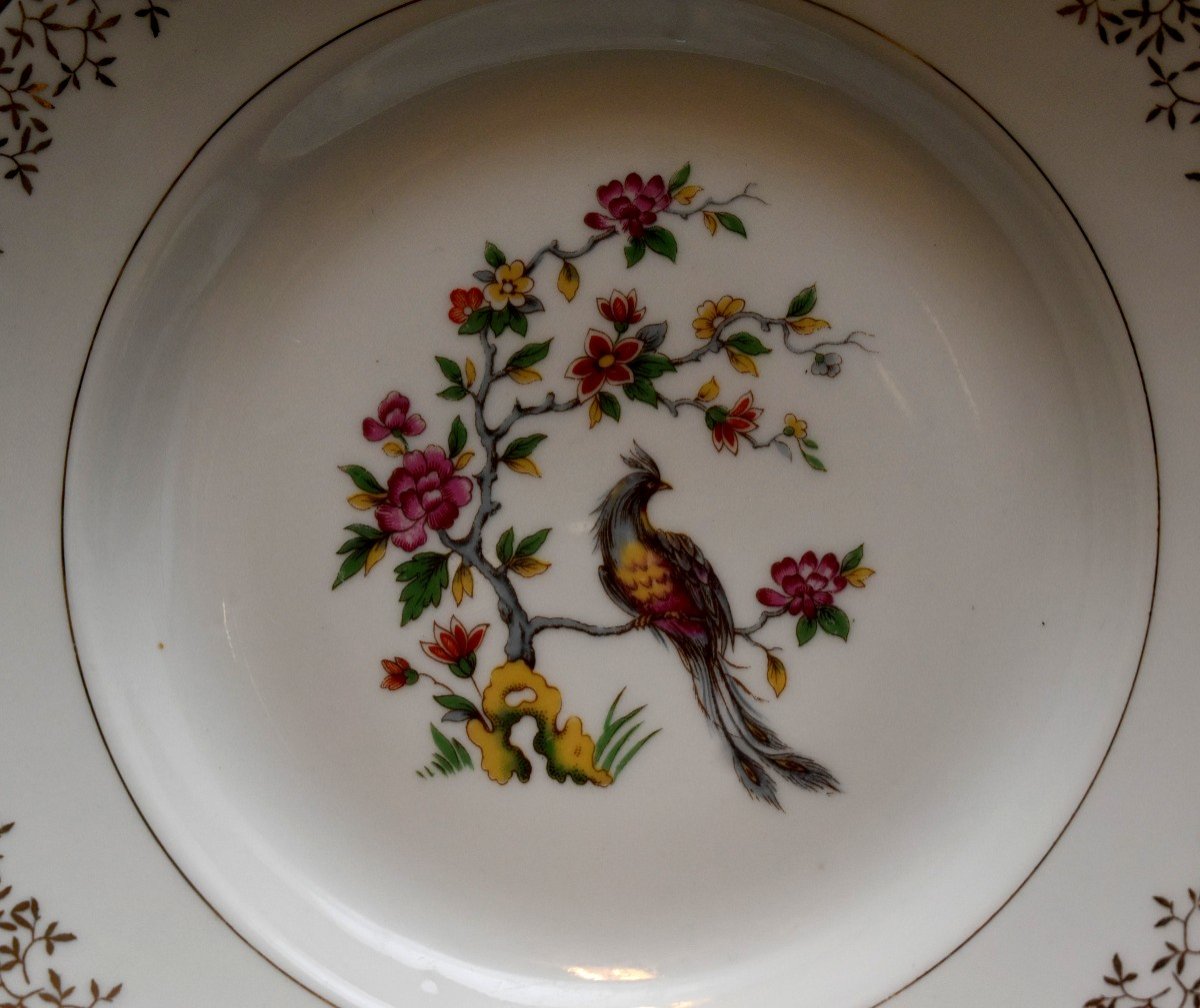 Service Part In Fine Porcelain From Limoges - Vierzon, Bird Of Paradise Decor-photo-6
