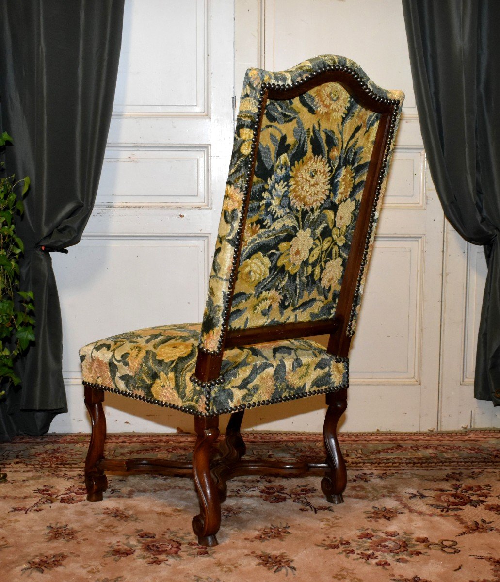 Paire De Chaises De Style Louis XIV En Noyer, Entrejambe En X, Pieds Console-photo-2