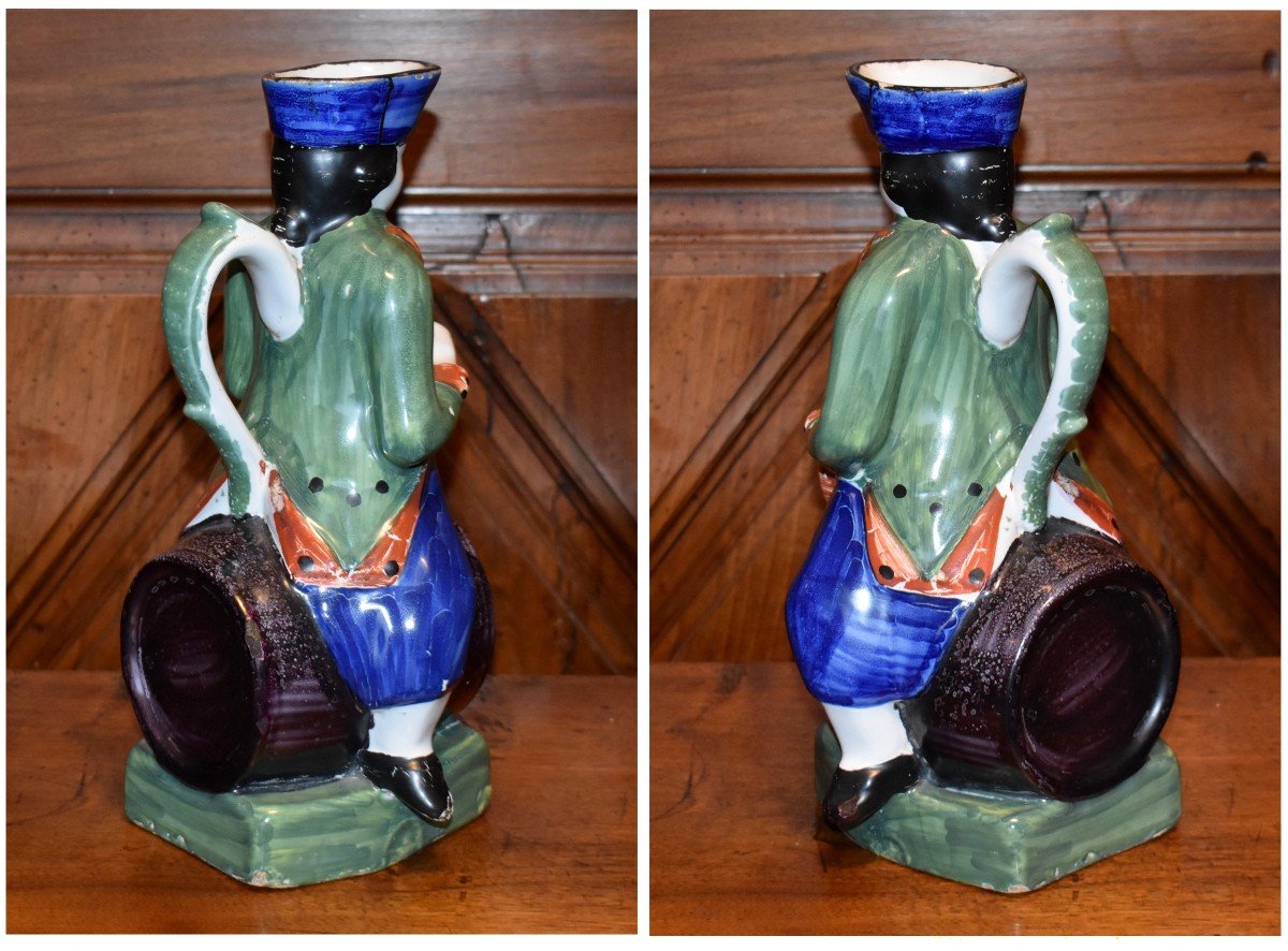 Anthropomorphic Pitcher, Jacquot Pot, Man Sitting On A Barrel, Rodingote And Tricorn, 19th Century-photo-4
