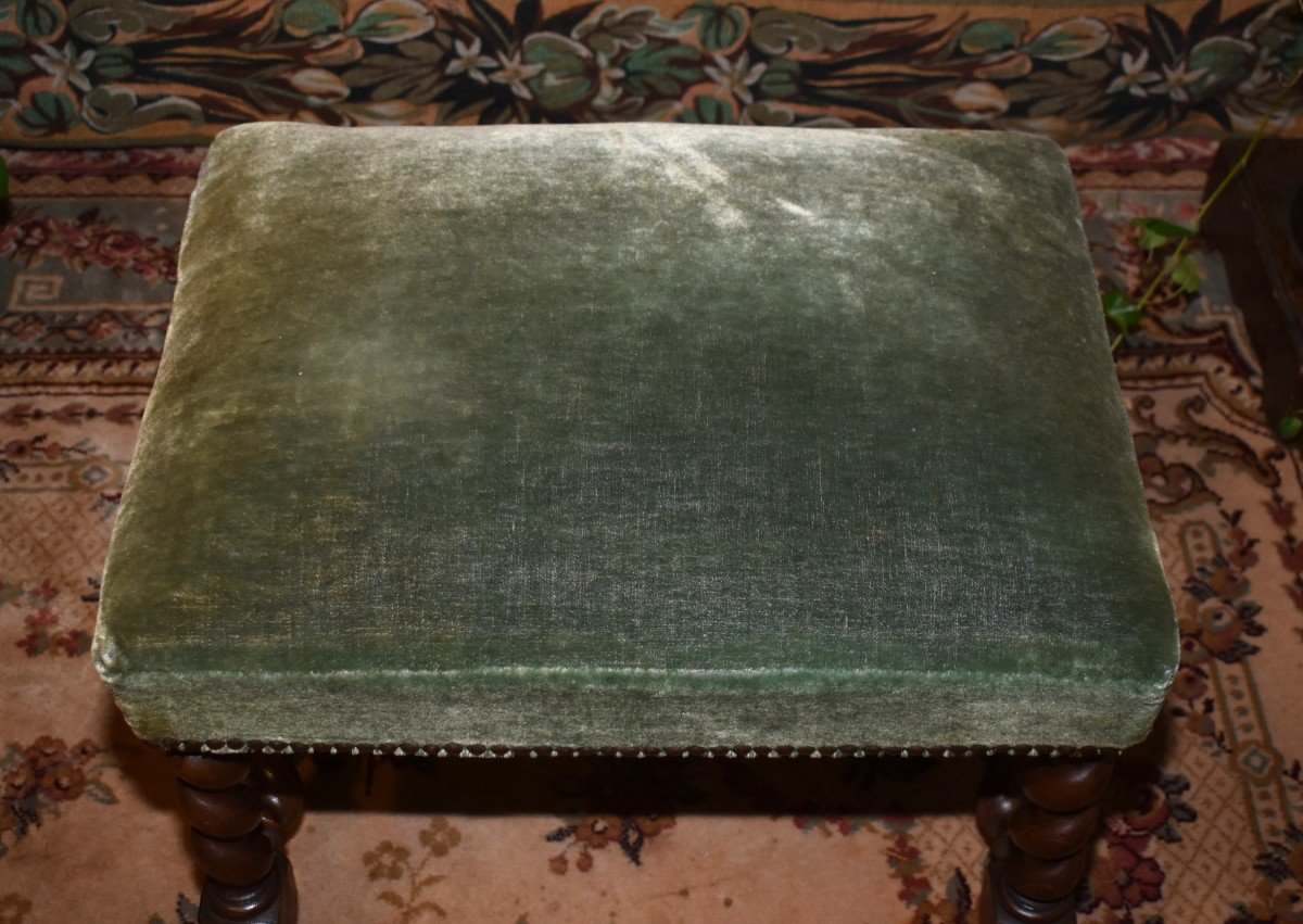 Louis XIII Style Stool, Solid Oak End, 19th Century Twisted Seat,-photo-4