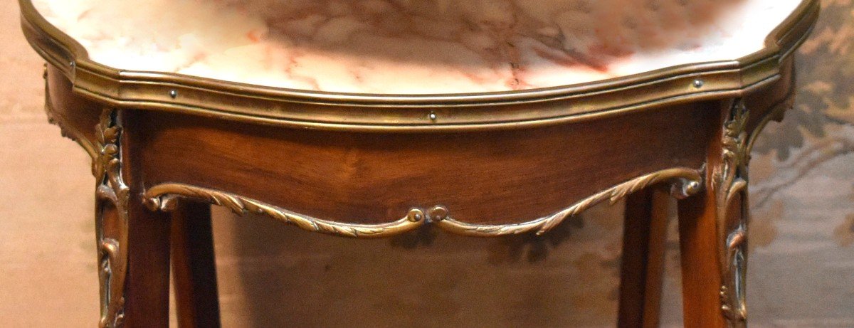 Guéridon De Style Louis XV Dessus Marbre Et Bronzes Ciselés , Table De Milieu Ou d'Appoint XIXe-photo-4