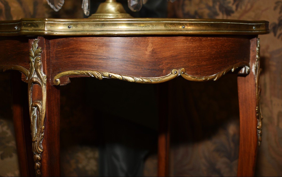 Guéridon De Style Louis XV Dessus Marbre Et Bronzes Ciselés , Table De Milieu Ou d'Appoint XIXe-photo-5