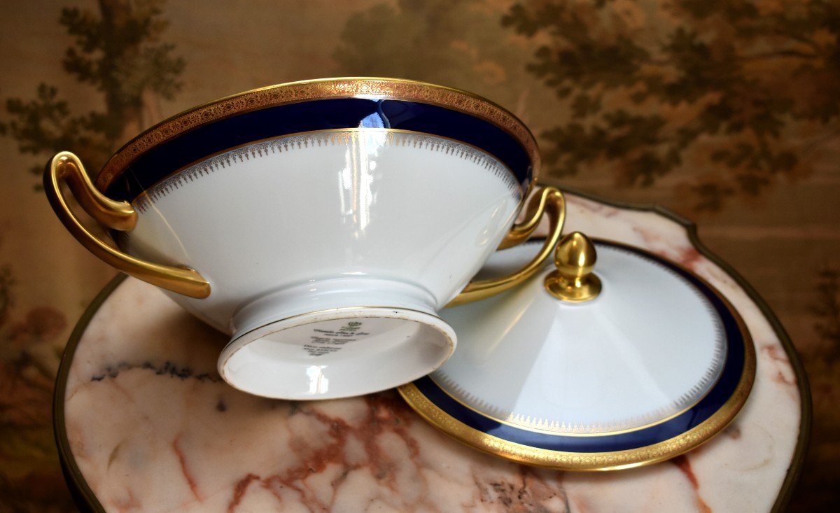 Soupière En Porcelaine De Limoges Manufacture Chastagner, Décor d'Alain Babule En Bleu De Four-photo-2