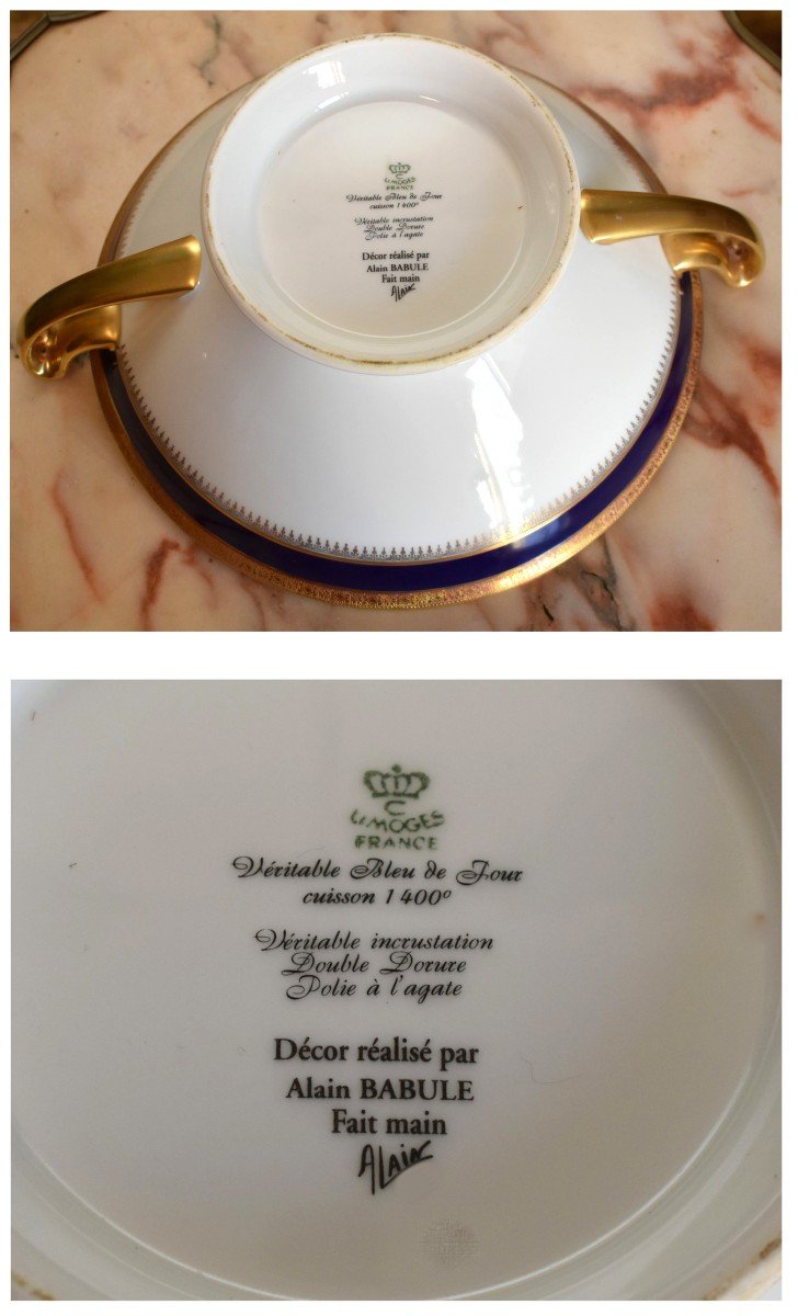 Soupière En Porcelaine De Limoges Manufacture Chastagner, Décor d'Alain Babule En Bleu De Four-photo-8