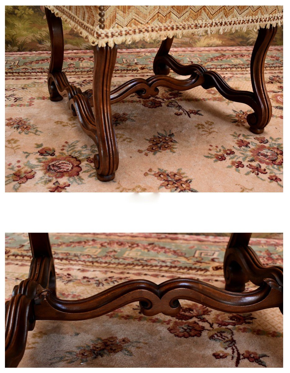 Pair Of Louis XIV Style Chairs In Walnut With Console Legs, Velvet Fabric With Herringbone Pattern-photo-6
