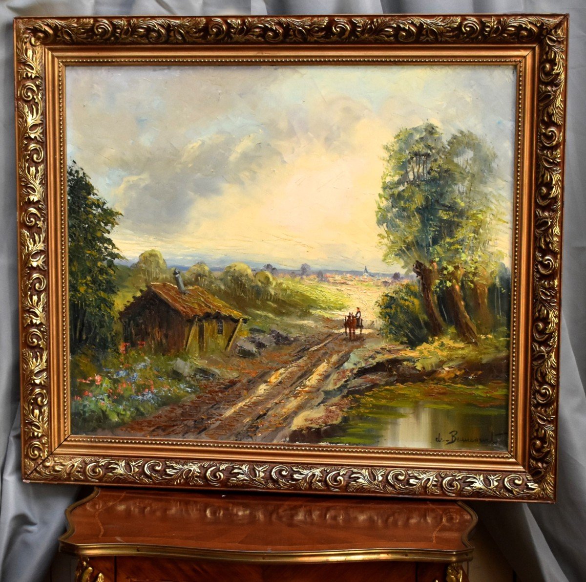 De Beaucourt, Animated Countryside Landscape, Country Painting, Carriage On A Path-photo-2