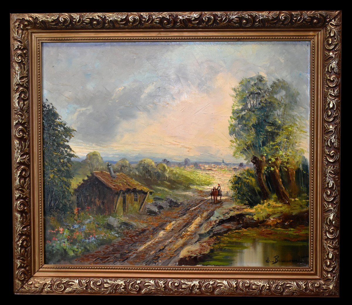 De Beaucourt, Animated Countryside Landscape, Country Painting, Carriage On A Path-photo-3