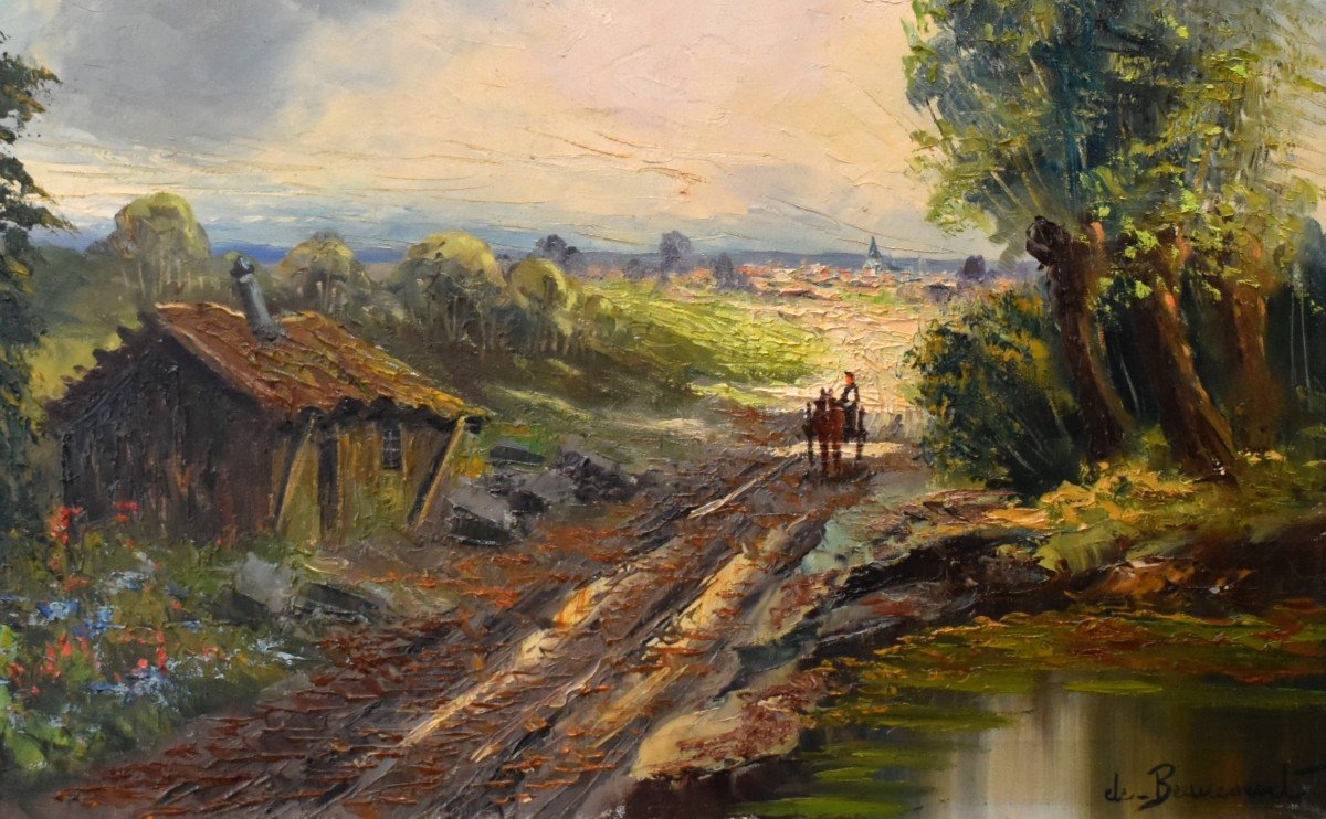 De Beaucourt, Animated Countryside Landscape, Country Painting, Carriage On A Path-photo-4