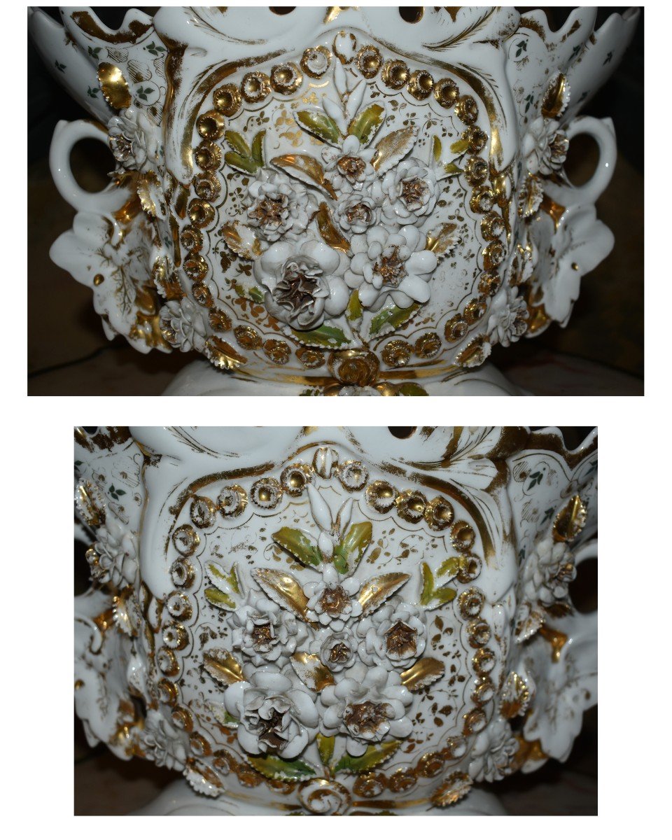 Large Cup, Limoges Porcelain Vase, Napoleon III Planter, Vase With Relief Decor.-photo-3