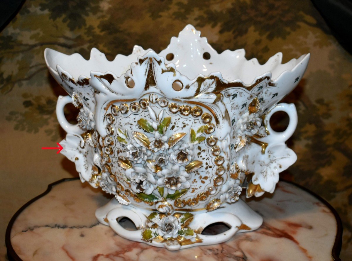 Large Cup, Limoges Porcelain Vase, Napoleon III Planter, Vase With Relief Decor.-photo-6