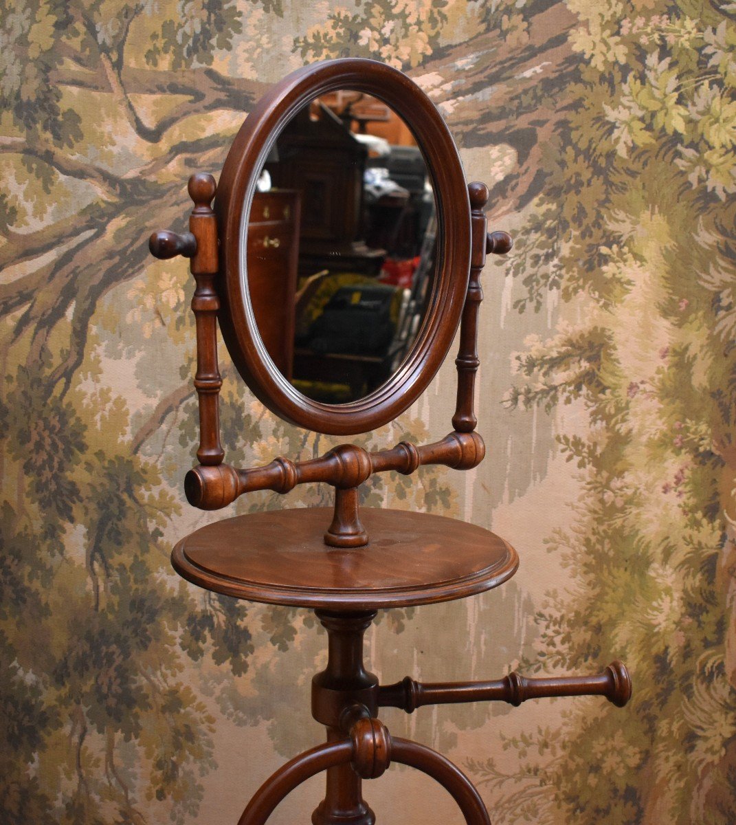Towel Rack, Freestanding Parquet Barber, Varnished Wood Psyche, Quadripod Base-photo-2