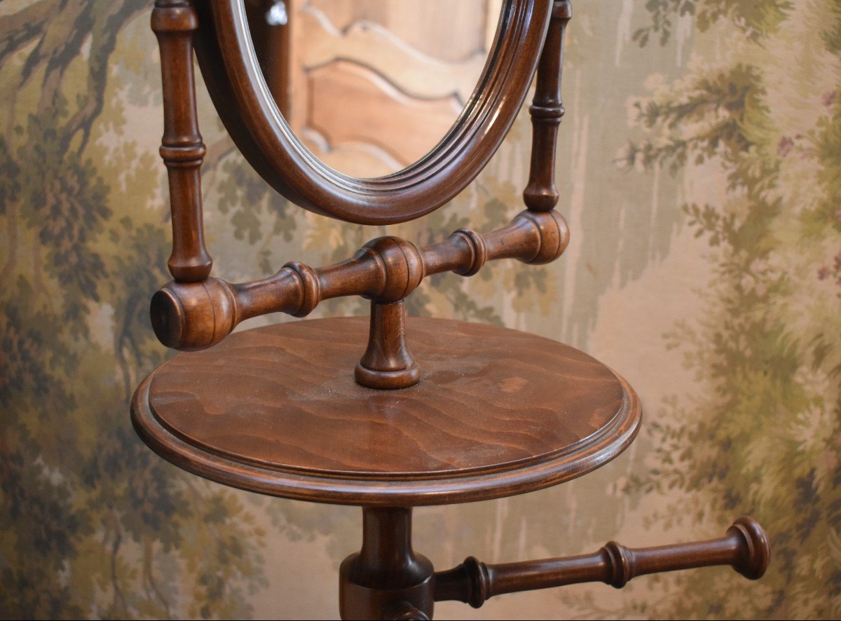 Towel Rack, Freestanding Parquet Barber, Varnished Wood Psyche, Quadripod Base-photo-3