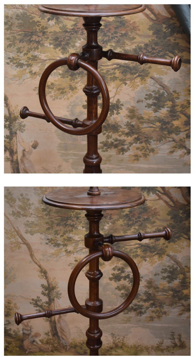 Towel Rack, Freestanding Parquet Barber, Varnished Wood Psyche, Quadripod Base-photo-5