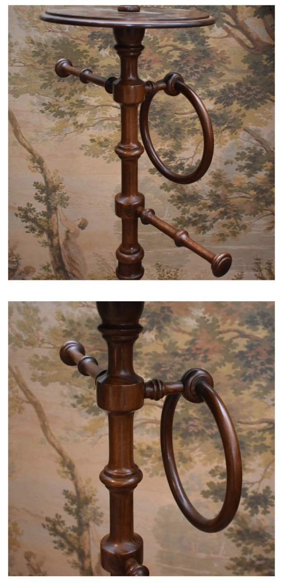 Towel Rack, Freestanding Parquet Barber, Varnished Wood Psyche, Quadripod Base-photo-6