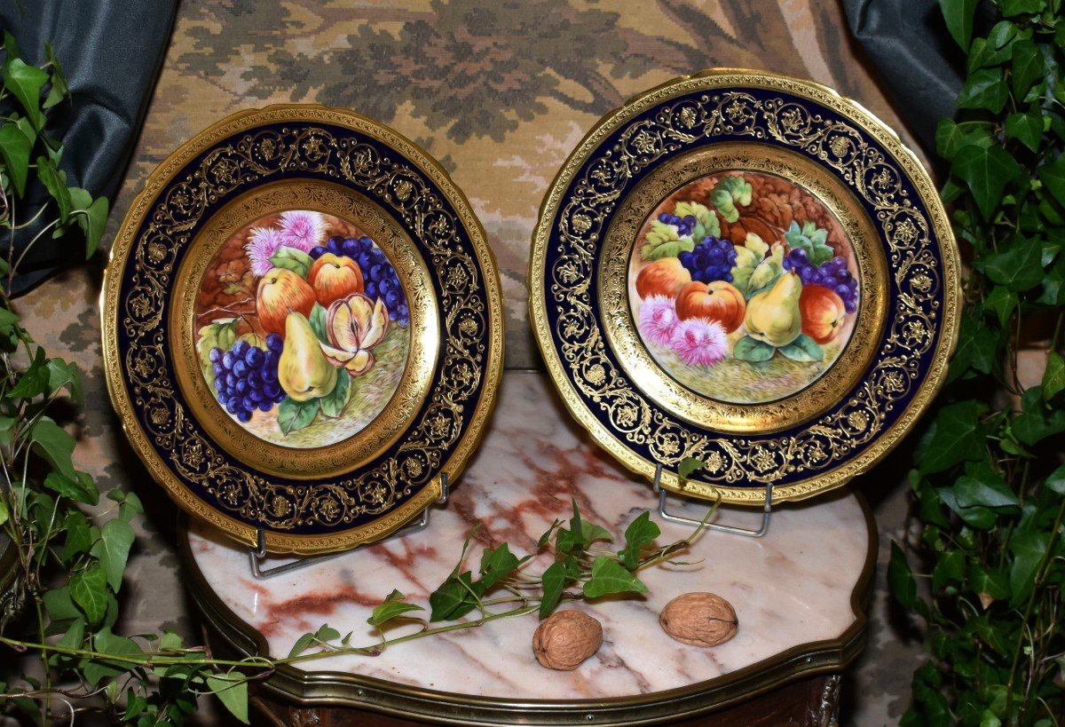 Pair Of Decorative Plates With Hand-painted Decor, Gold Inlay And Gold Paste Relief; -photo-2