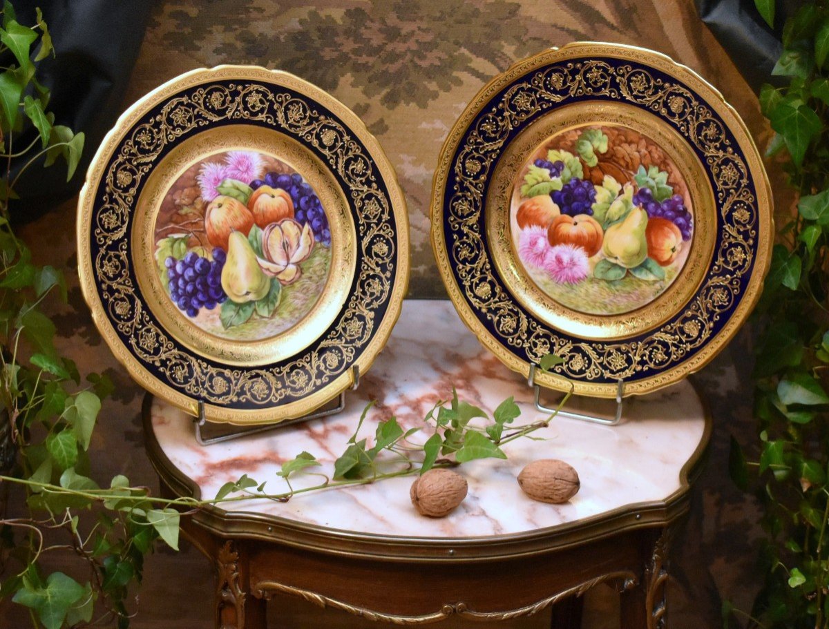 Pair Of Decorative Plates With Hand-painted Decor, Gold Inlay And Gold Paste Relief; -photo-3