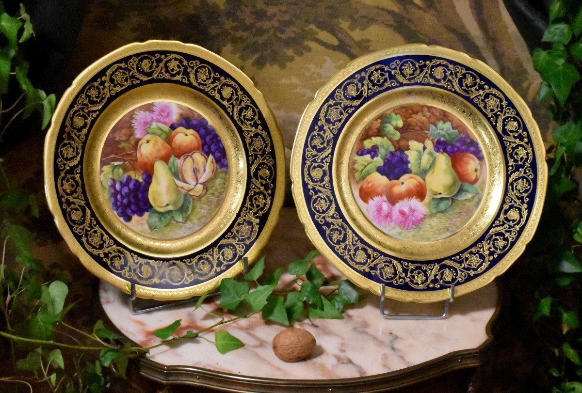 Pair Of Decorative Plates With Hand-painted Decor, Gold Inlay And Gold Paste Relief; 