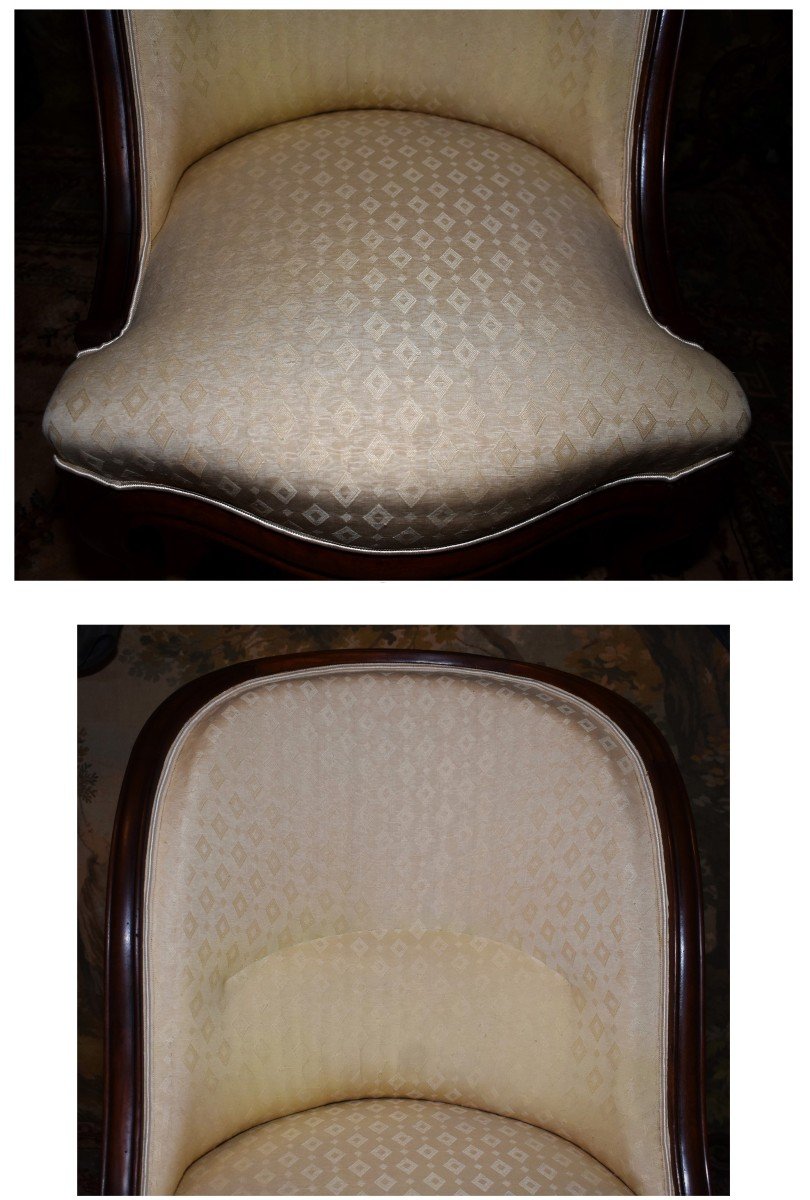 Pair Of Louis Philippe Low Chairs , Gondola Backrest In Mahogany, 19th Century Seats -photo-4