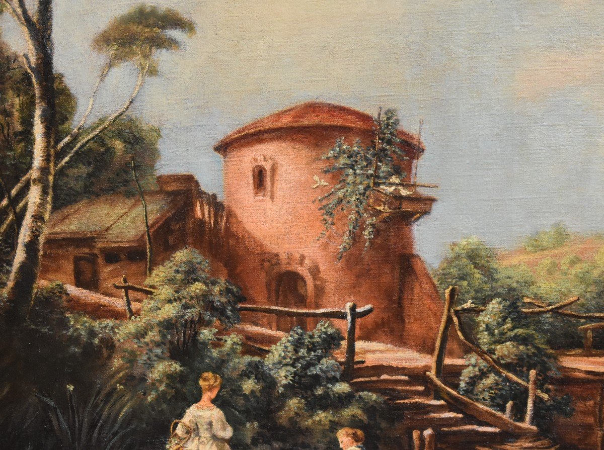 Animated Countryside Landscape, 19th Century French School In The Taste Of The 18th Century, Countryside Painting-photo-1