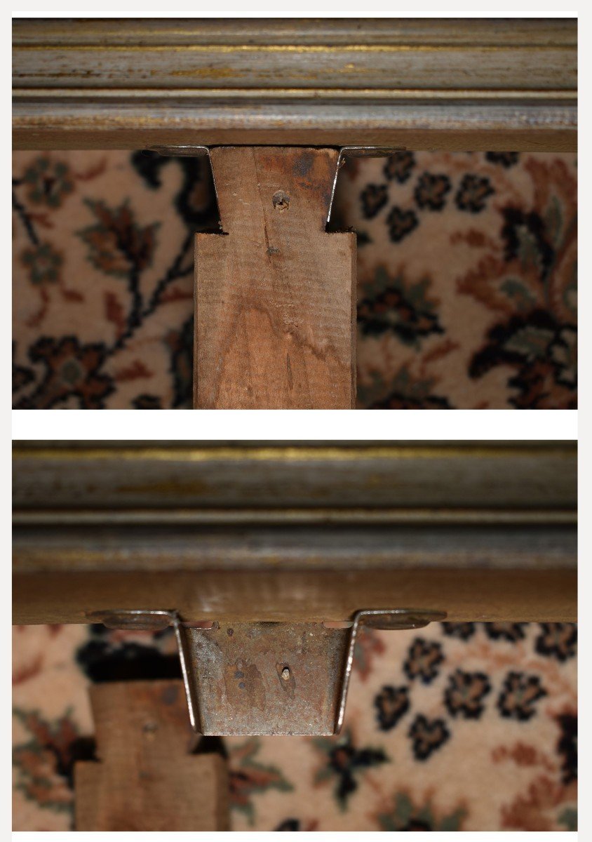 Louis XV Style Bed, Cream Lacquered And Remoulded In Old Gold, Canework, Cane Headboard.-photo-7