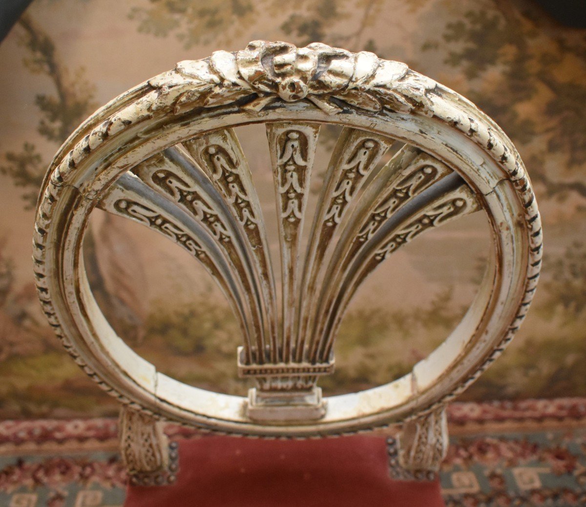 Chaise  En Bois Laqué Crème de style Louis XVI , Dossier En Montgolfière, époque Napoléon III .-photo-3