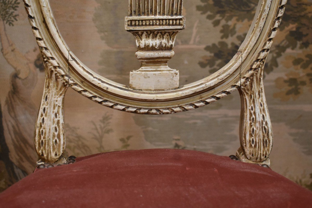 Chaise  En Bois Laqué Crème de style Louis XVI , Dossier En Montgolfière, époque Napoléon III .-photo-4