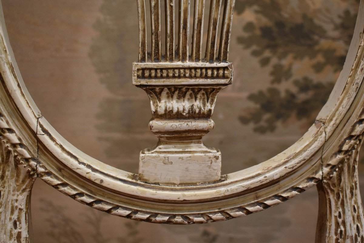 Chaise  En Bois Laqué Crème de style Louis XVI , Dossier En Montgolfière, époque Napoléon III .-photo-5