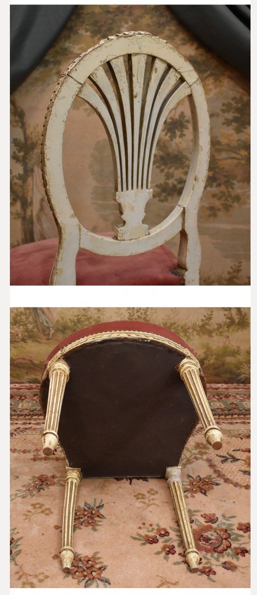 Chaise  En Bois Laqué Crème de style Louis XVI , Dossier En Montgolfière, époque Napoléon III .-photo-8