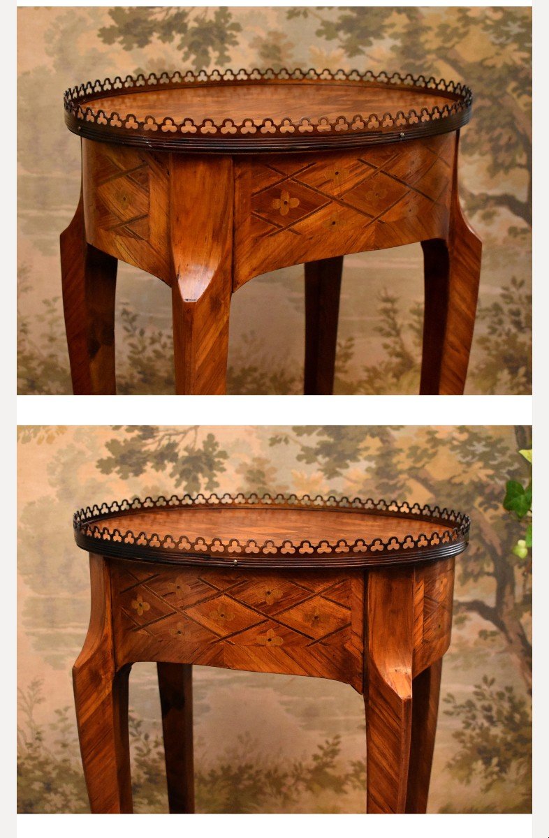 Louis XV Style Pedestal Table In Brass Gallery Marquetry, Small Living Room Table, Side Table-photo-5