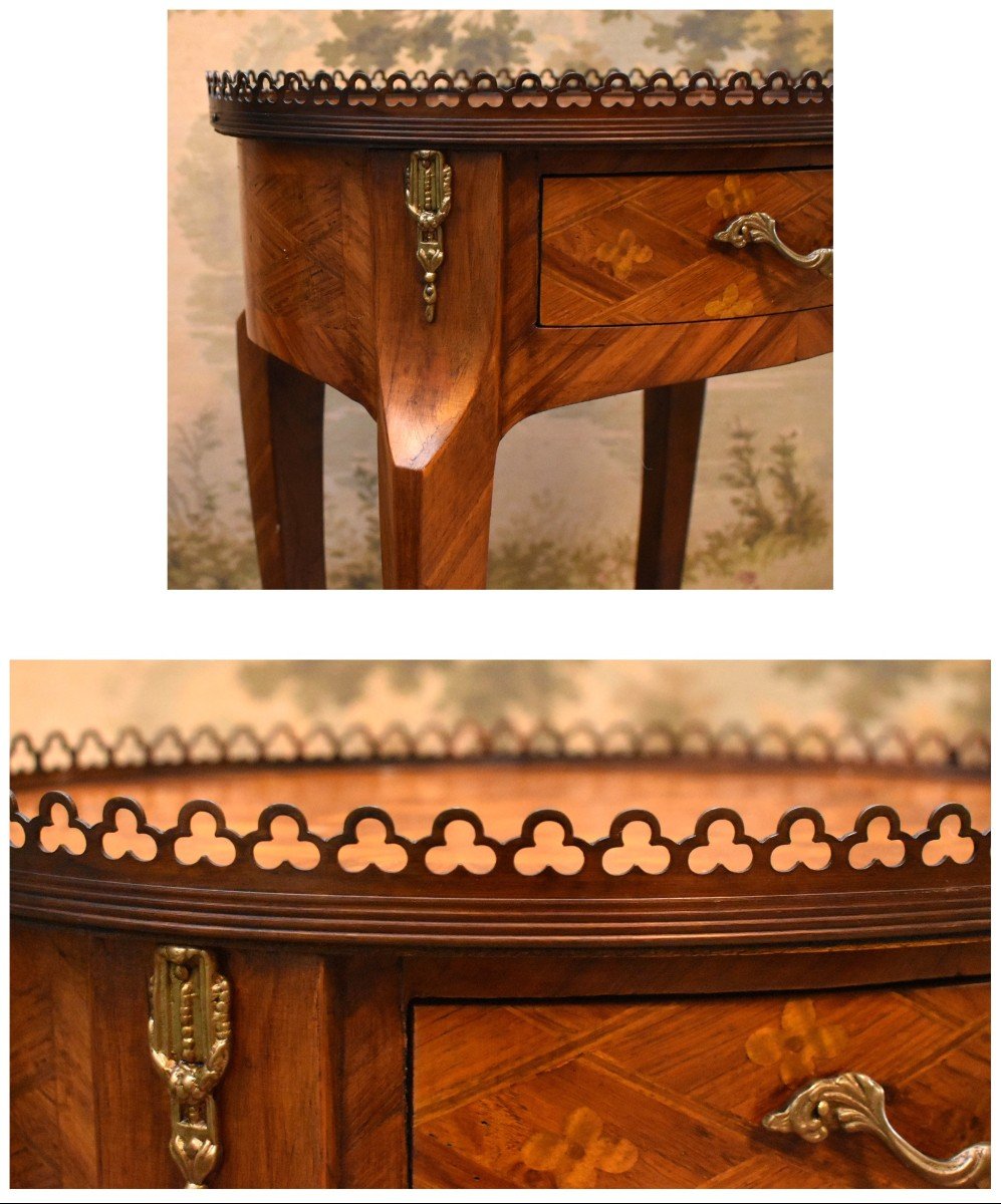 Louis XV Style Pedestal Table In Brass Gallery Marquetry, Small Living Room Table, Side Table-photo-8