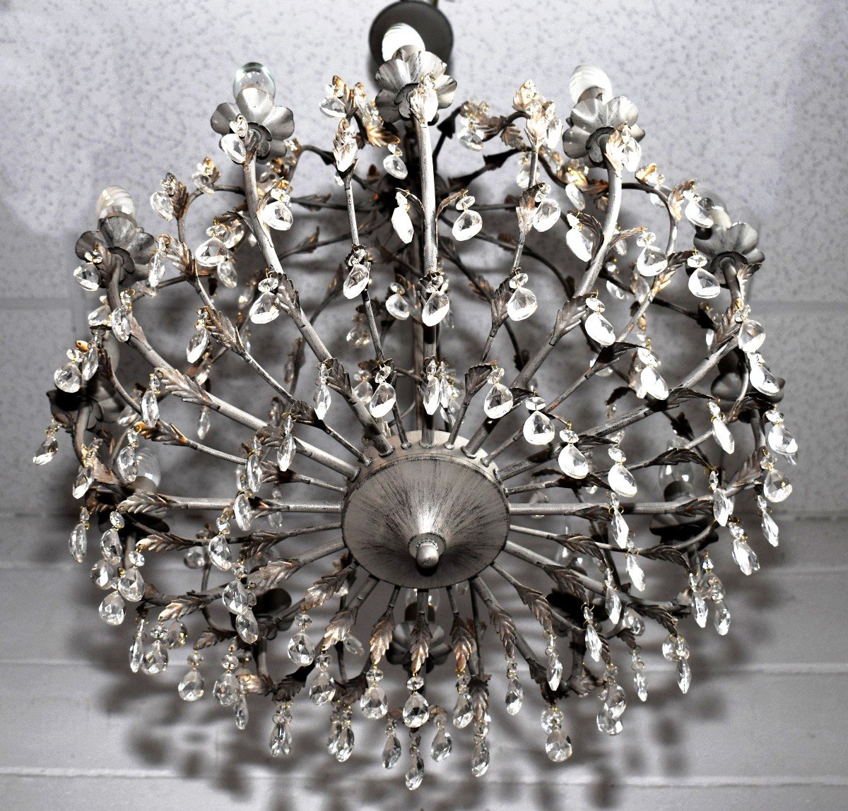 Important Cage Chandelier With Tassels In The Style Of Maison Bagués, 12 Light Arms, Grey -photo-2