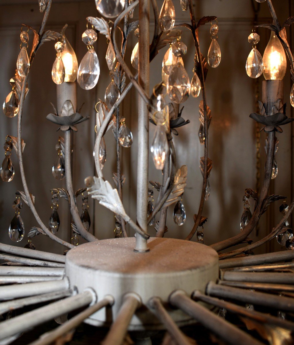Important Cage Chandelier With Tassels In The Style Of Maison Bagués, 12 Light Arms, Grey -photo-7
