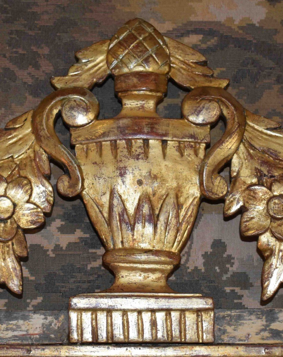 Miroir à Fronton  En Bois Doré  De  Style Louis XVI, époque Napoléon III,  XIXème .-photo-3