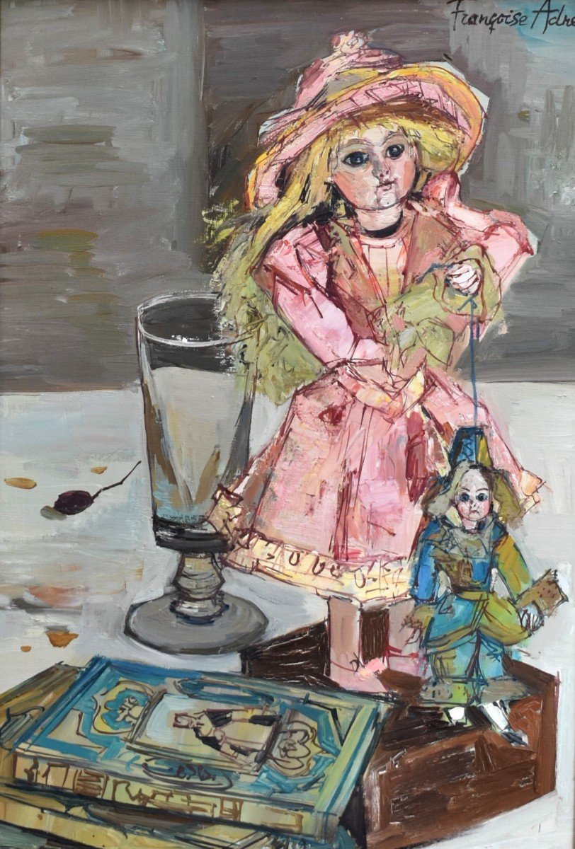  Françoise Adnet, Fille Du Designer Jacques Adnet,  Tableau à La Poupée " l'Arlequin Cassé ",  -photo-3