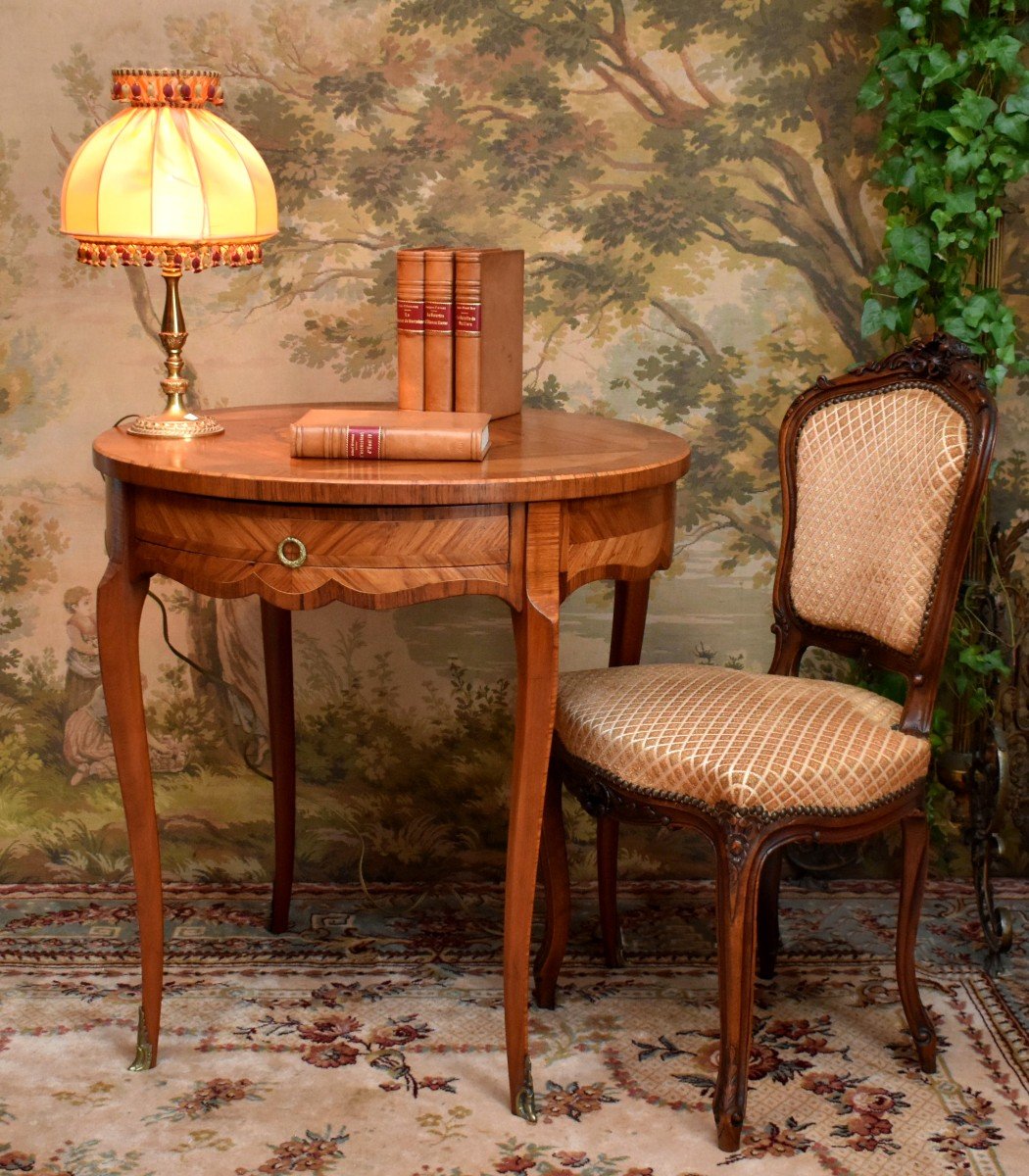 Guéridon Marqueté, Style Louis XV  , Table De Salon, Milieu,  Appoint, Marqueterie , Frisage -photo-2