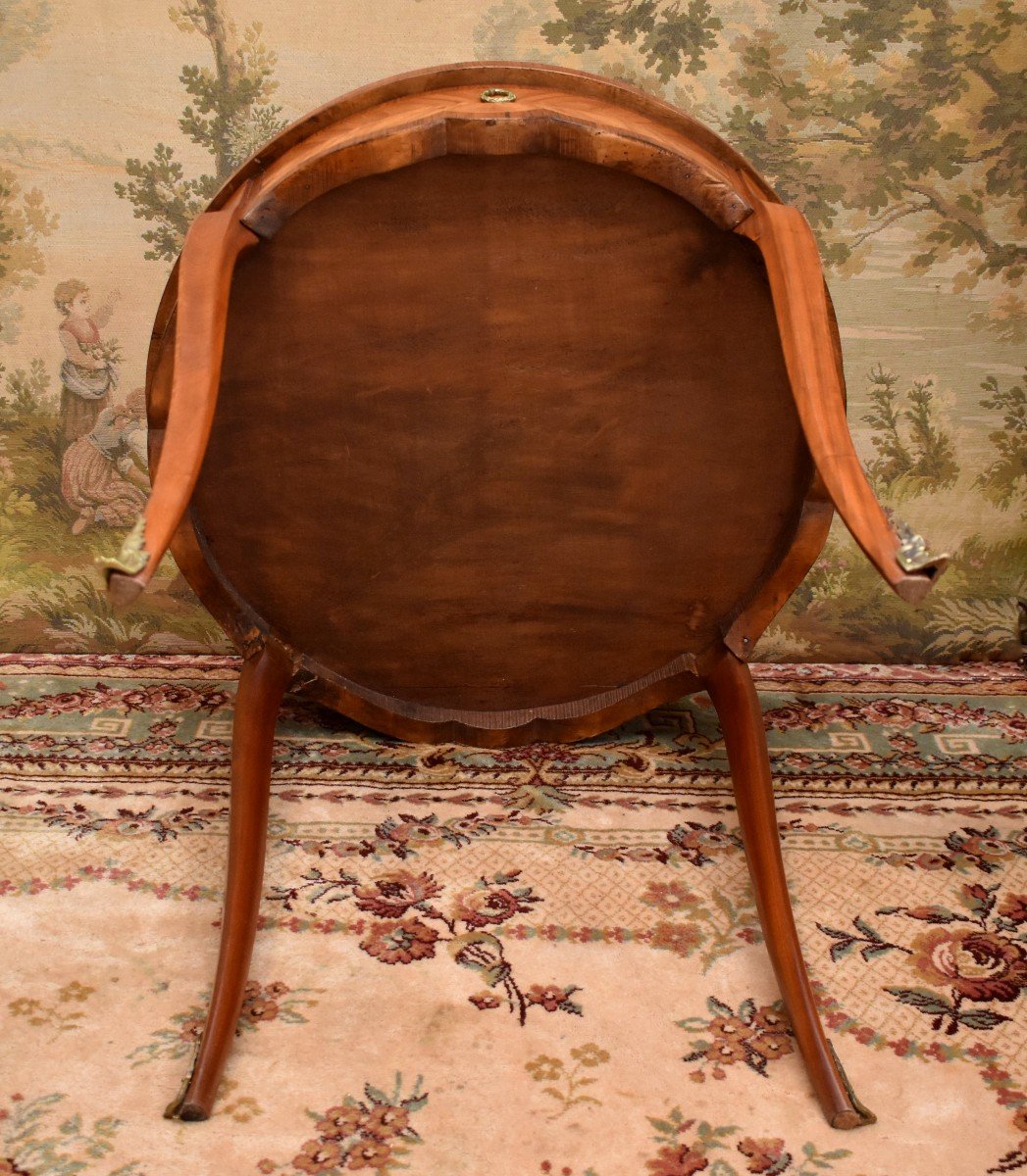 Guéridon Marqueté, Style Louis XV  , Table De Salon, Milieu,  Appoint, Marqueterie , Frisage -photo-8