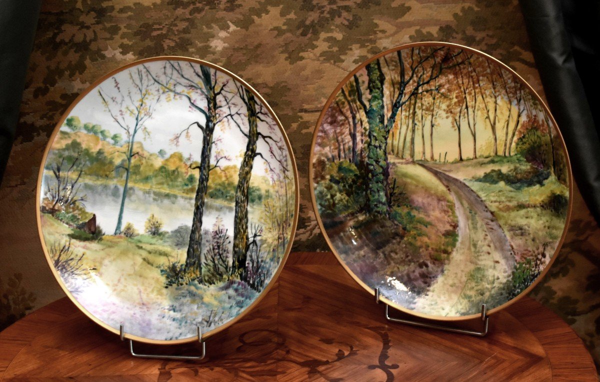 H. Marny, Paire De Grands Plats Décoratifs En Porcelaine De Limoges , Bas Fargeas, La Sablière-photo-8