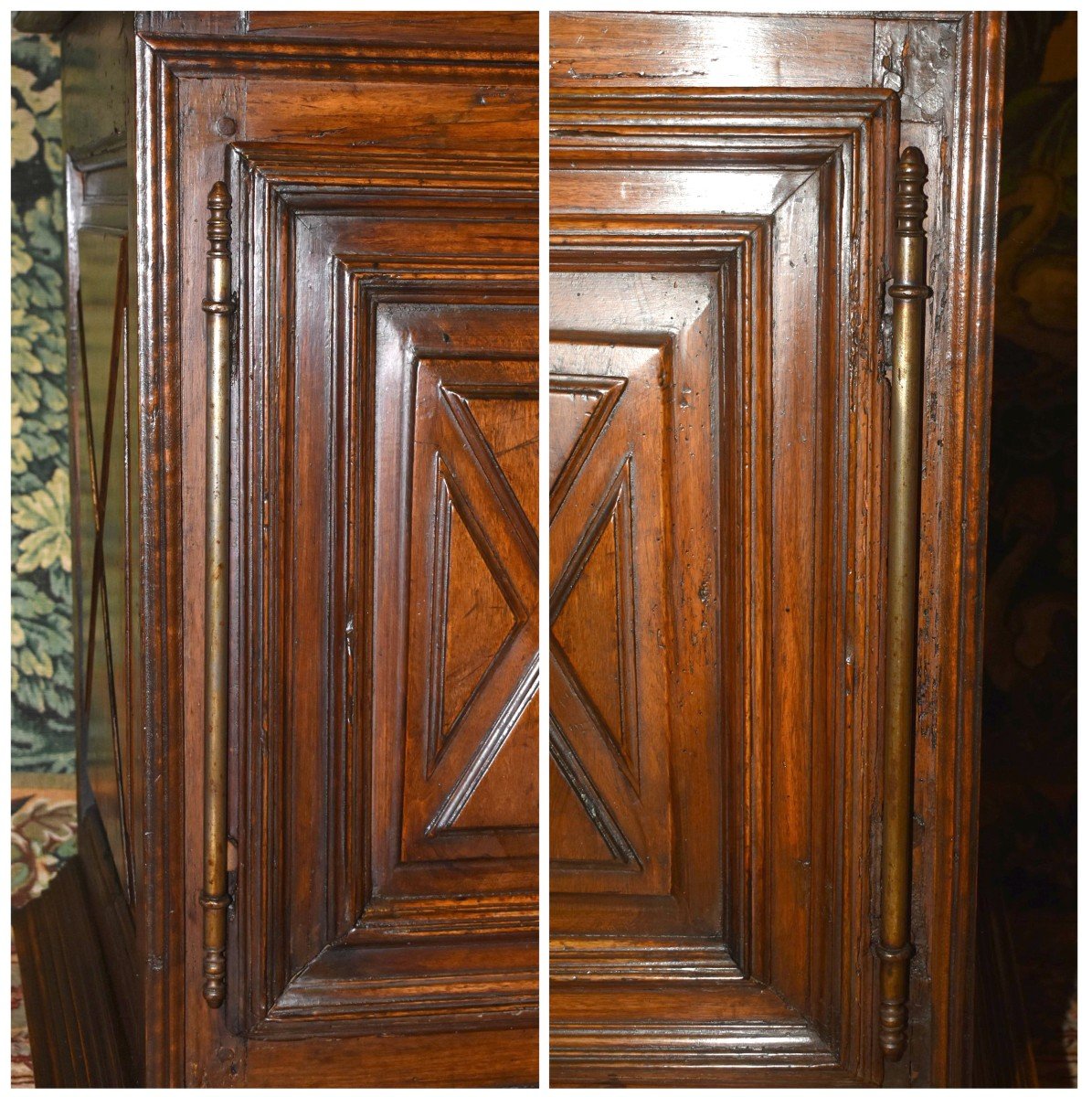 Small Louis XIII Period Low Sideboard In Solid Walnut And Diamond Tips, 17th Century-photo-6