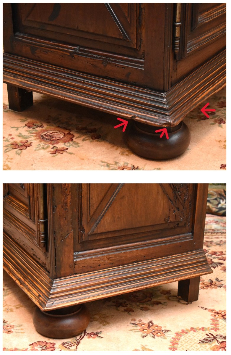 Petit Buffet Bas d'  &eacute;poque Louis XIII En Noyer Massif Et Pointes De Diamants, XVIIe si&egrave;cle-photo-7