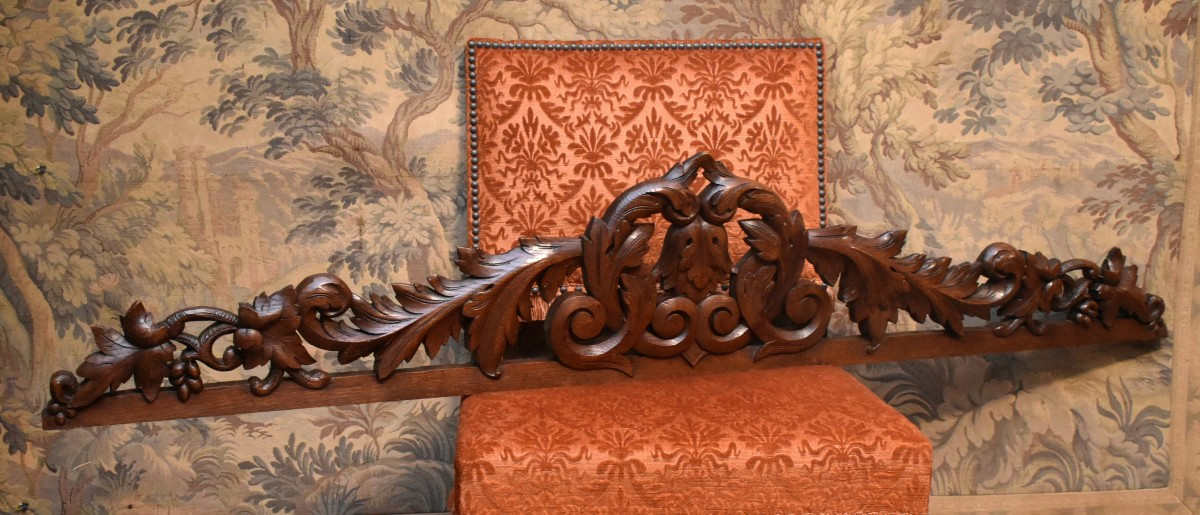 Grand Elément De Boiserie En Chêne Massif Sculpté Et Ajouré, Fronton Pour Décoration Porte, etc-photo-2