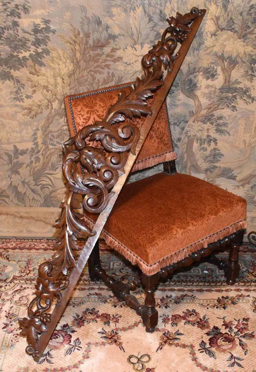 Grand Elément De Boiserie En Chêne Massif Sculpté Et Ajouré, Fronton Pour Décoration Porte, etc