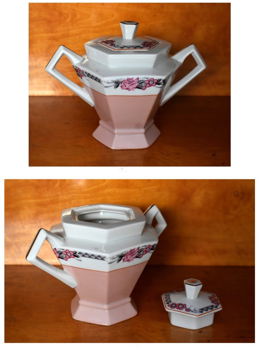 Tête à Tête , Service En Porcelaine De Limoges 2 Personnes, Art Deco Vers 1930 Decor Floral-photo-4