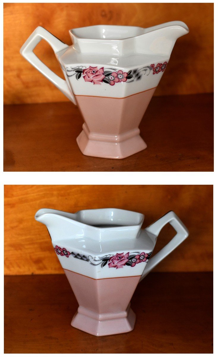 Tête à Tête , Service En Porcelaine De Limoges 2 Personnes, Art Deco Vers 1930 Decor Floral-photo-5