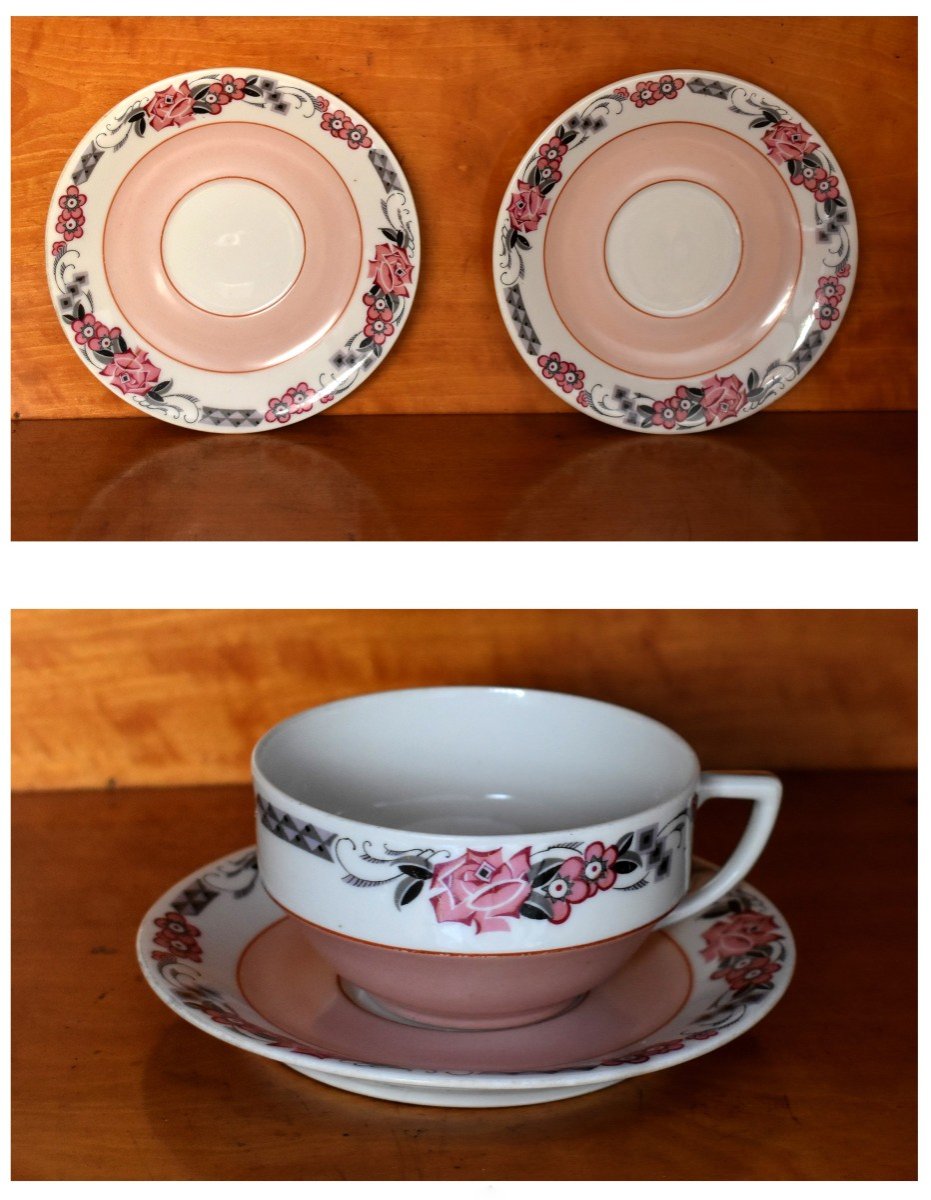 Tête à Tête , Service En Porcelaine De Limoges 2 Personnes, Art Deco Vers 1930 Decor Floral-photo-7