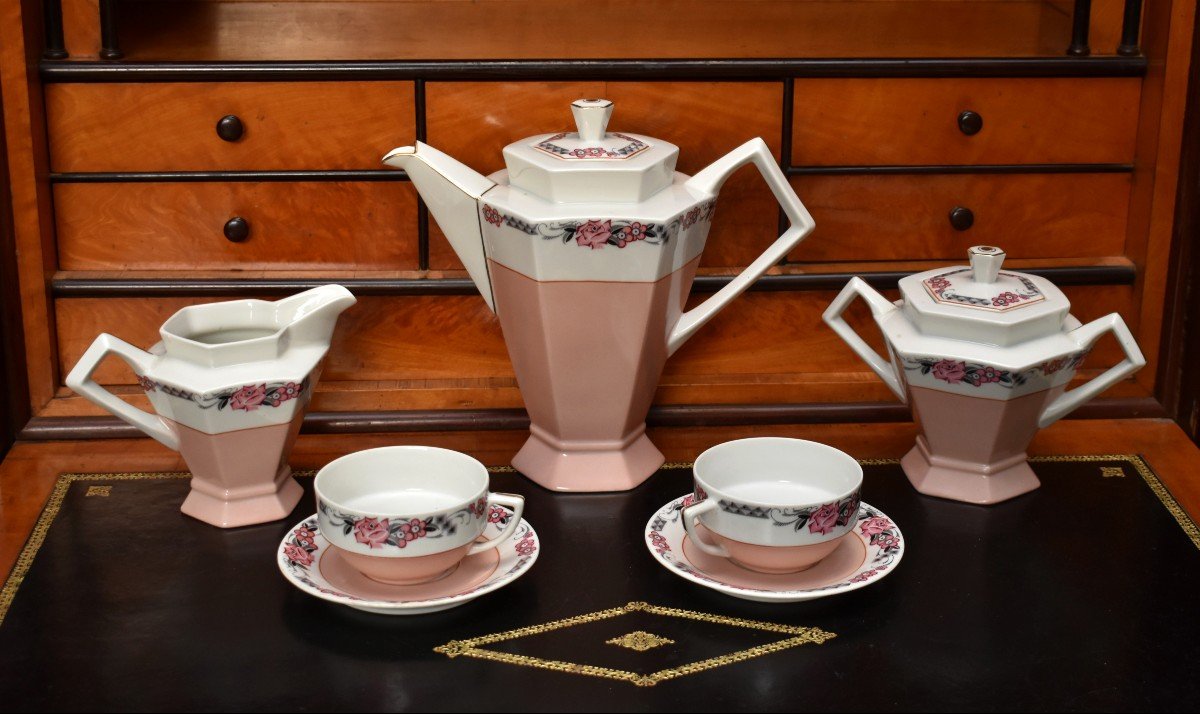 Tête à Tête , Service En Porcelaine De Limoges 2 Personnes, Art Deco Vers 1930 Decor Floral